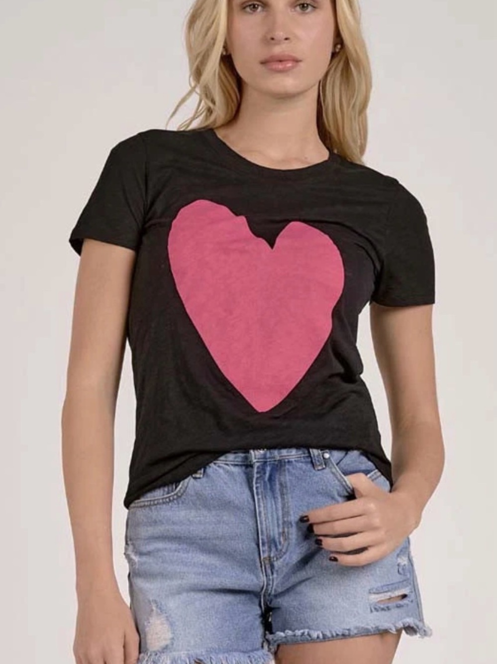 Elan - Heart Crew Tee Black Pink Medium